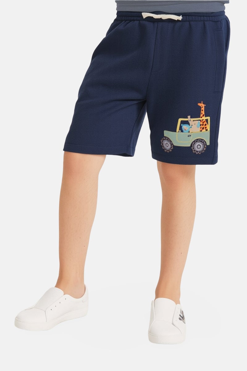 Hamleys Kids Boy Embroidered Shorts, Navy - Image 1